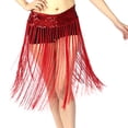 thumbnail image 4 of Falda con flecos y lentejuelas elásticas para danza del vientre, para mujer, con borlas, brillante, para discoteca, talla única (roja), 4 of 4
