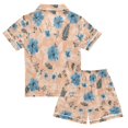 thumbnail image 2 of Silky Satin Kids' Pajama Set Breathable & Smooth Unisex Button-Down Pajamas Blue Flowers and Pink Leaves XX-Large, 2 of 8