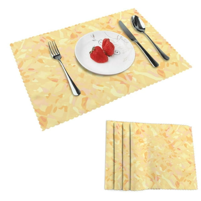 DouZhe Ensemble de 4 Sets de Table en Polyester, Motif Texture Sucre Jaune Macaron Résistant à la Chaleur pour Table à Manger, 12 Pouces x 18 Pouces