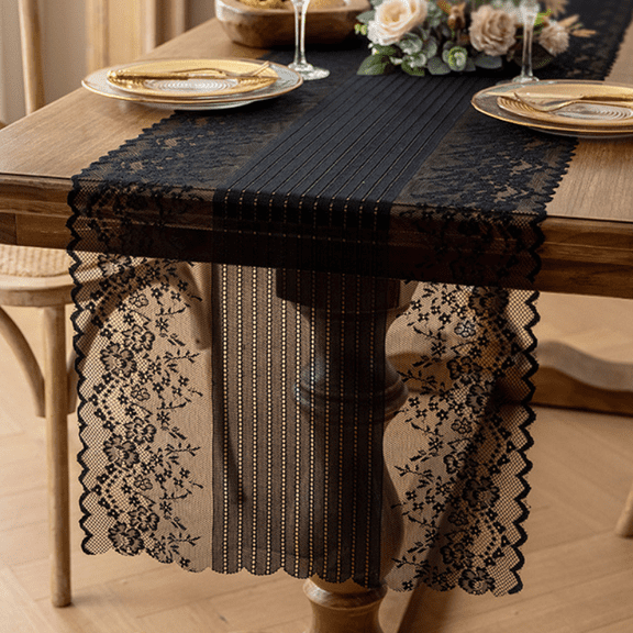 suxuMhao Table Runner, Black Lace Table Runner 18×47in, 1 Piece Table Top Decor, Dresser Runner, Rustic Table Runner, Table Runners for Party Wedding, Table Decor for Home, Style 1