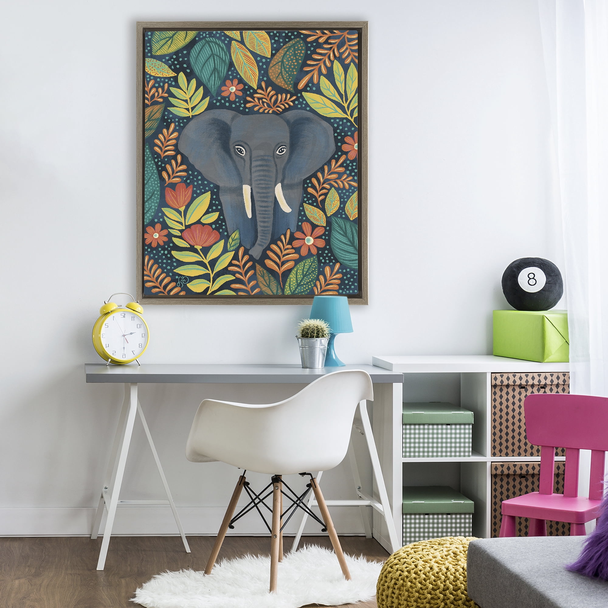 Stupell Industries Exotic Leaf Pattern Elephant Brown Framed Floater Canvas Wall Art, design by Lisa R Dumm
