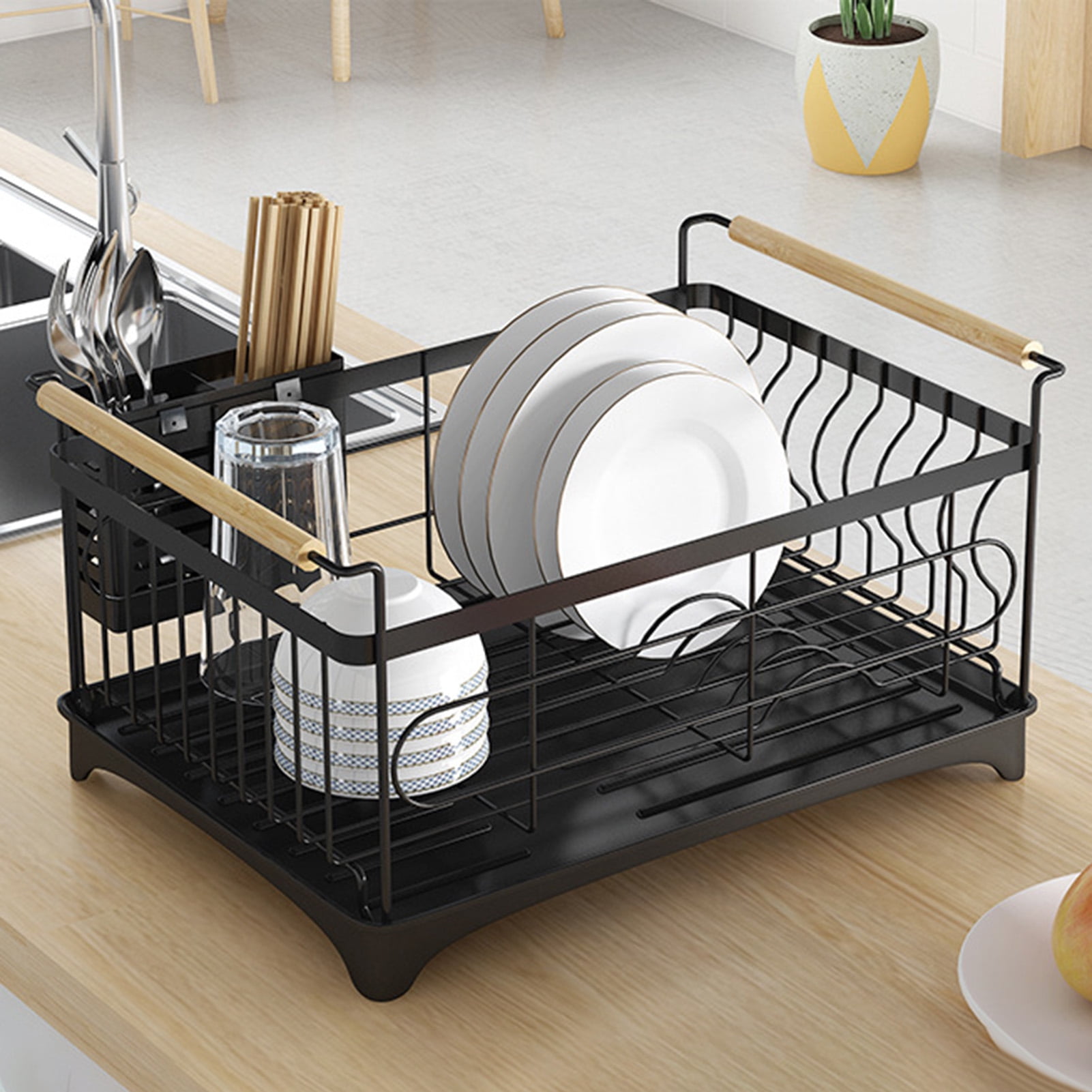 Jaq Small Dish Drying Rack in Sink Adjustable 14.96 to 20.59, Expandable 304 Stainless Steel Metal Dish Drainer Rack Organizer with Stainless