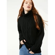 Free Assembly Women's Mixed Cable Turtleneck Sweater with Long Sleeves