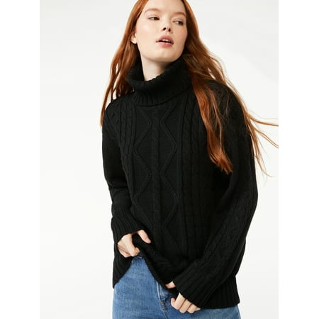 Free Assembly Women's Mixed Cable Turtleneck Sweater with Long Sleeves