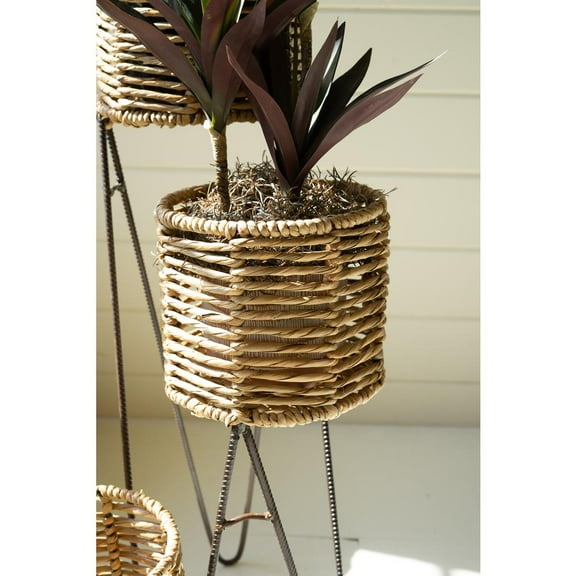 Kalalou Inc Set Of Two Woven Rush And Iron Baskets