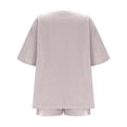thumbnail image 5 of Two Piece Sets For Women Summer Linen Casual Outfit Plus Size Loose Fit Short Sleeve Shirts & Wide Leg Shorts Sets,Beige,M, 5 of 7