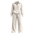 thumbnail image 4 of Gamivast Sweatsuits 2 Piece Set for Women Half Zip Pullover Sweatshirt Wide Leg Pants Two Piece Fall Winter Activewear White M, 4 of 6