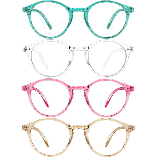 Blue Light Blocking Glasses Men Women Vintage Computer Glasses Blue Light Protection Round Rim Frame Anti Eyestrain Blue Light Blocker Eyeglasses (4 Pack)