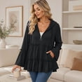 thumbnail image 4 of Floleo Women's Hooded Zip Up Tiered Ruffle Babydoll Top Long Bell Sleeve Casual Textured Knit Cardigan Jacket with Two Deep Side Pockets Outerwear Jackets, 4 of 8