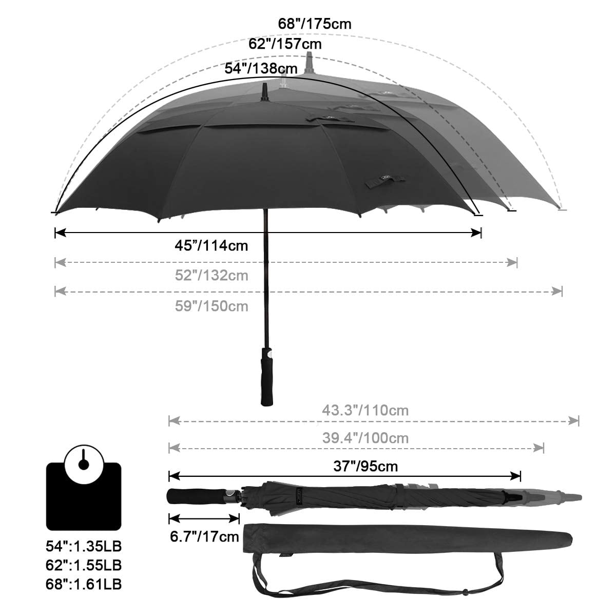G4Free 2 Pack Golf Umbrella 54/62/68 Inch Extra Large Windproof Double Canopy Vented Automatic Open Oversize Waterproof Stick Umbrellas