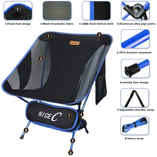 Nice C Ultralight Portable Folding Camping Backpacking Chair Compact & Heavy Duty Outdoor, Camping, Bbq, Beach, Travel, Picnic, Festival With 2 Storag