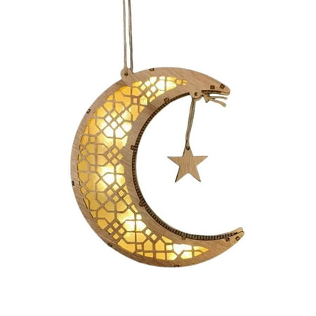 

Famure Eid Mubarak Wooden Moon Light-Hollow Carving Battery Powered LED Hangings Luna Lamp|with Warm Light for Eid Mubarak Decoration(17.5*20.5cm/6.89*8.07in)