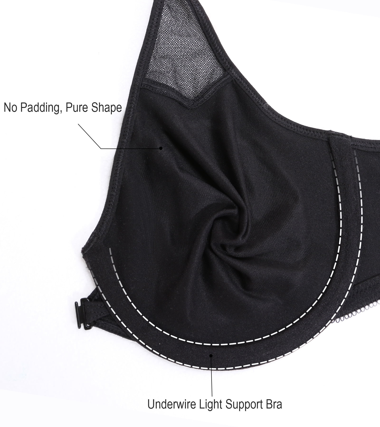 Exerin Women's Front Close Unlined Underwire V-Neck Racerback Bra(34C,Black)