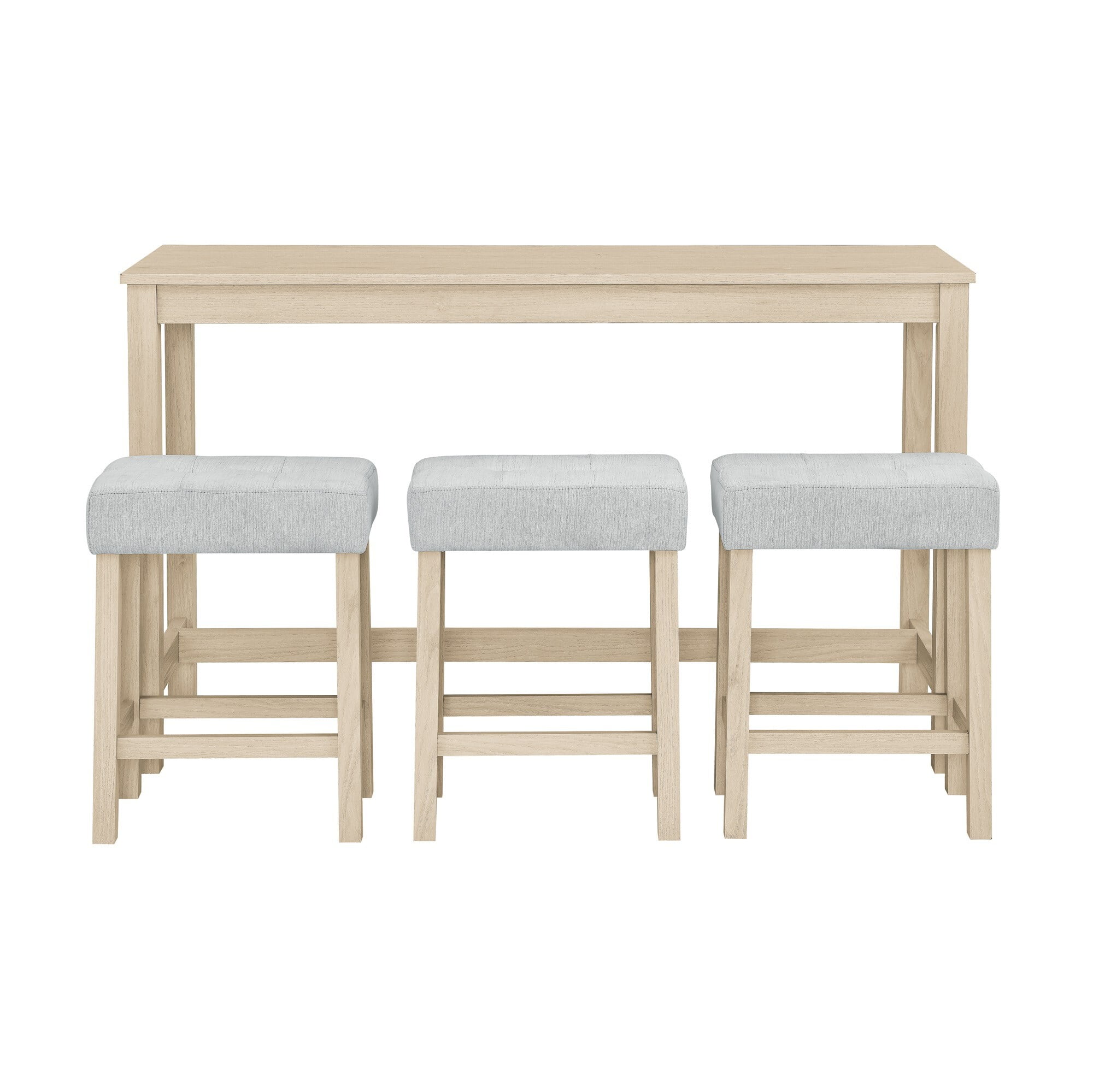 DEALTOPS 4-Piece Bar Table Set with Charging Station, 59" Counter Table with 3 Soft Stools for Small Space, Light Oak