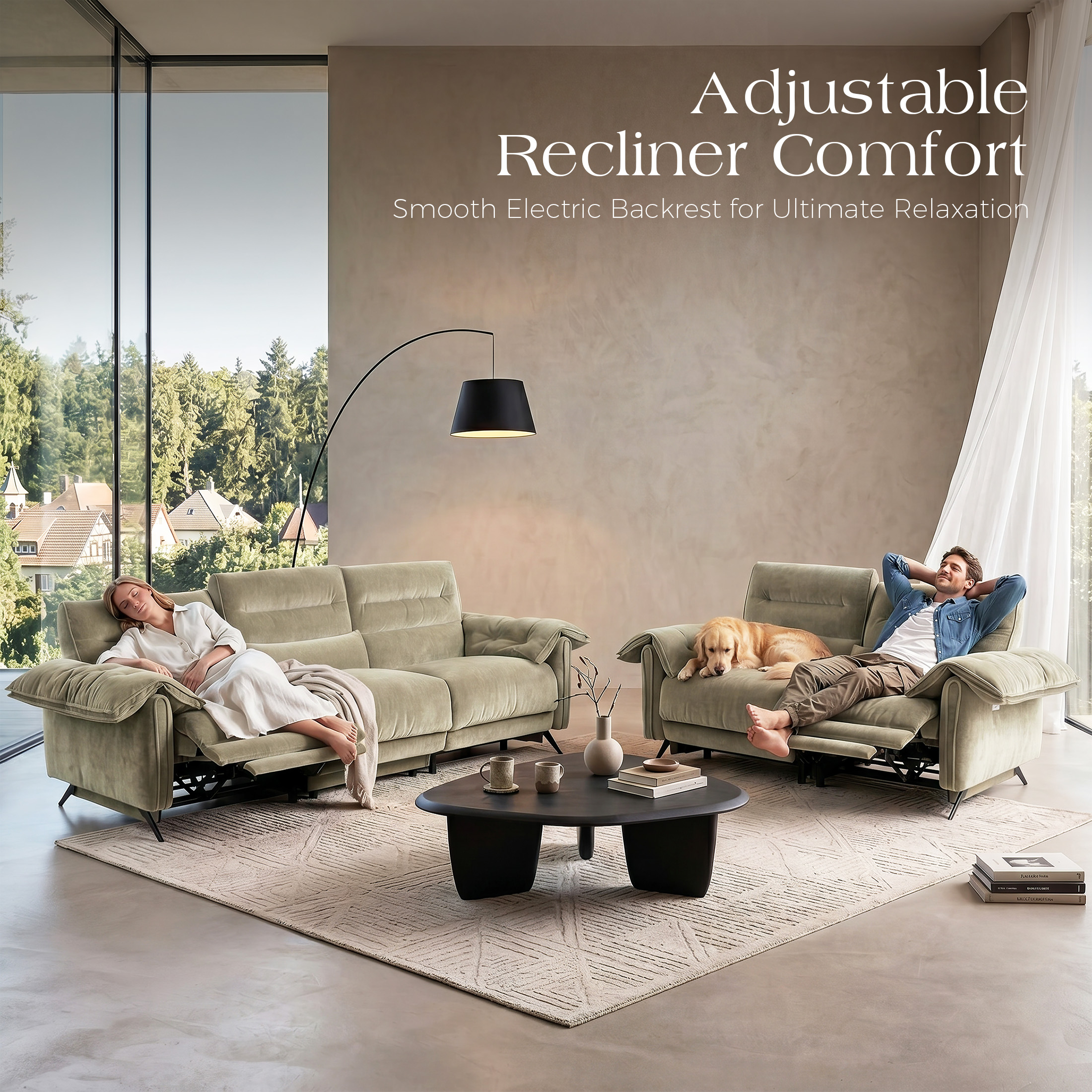 Aenkyo 2-Piece Power Reclining Sofa Set with USB Ports, Loveseat and Sofa, Taupe