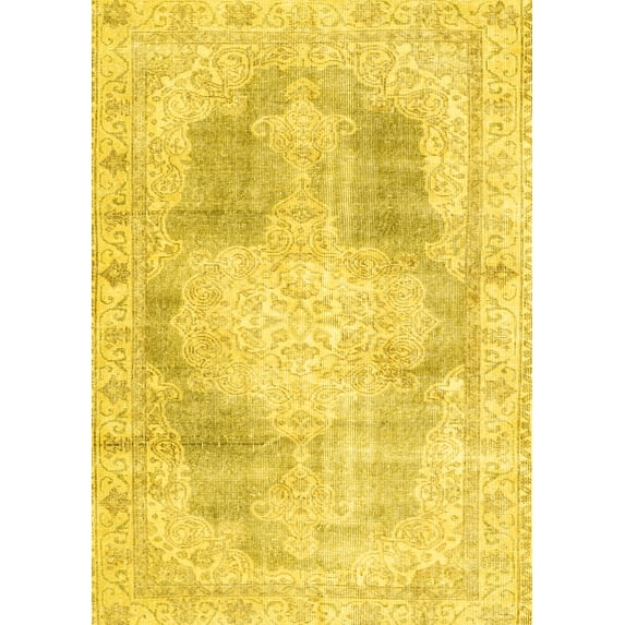 Ahgly Company Machine Washable Indoor Rectangle Persian Yellow Traditional Area Rugs, 8' x 10'