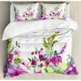 thumbnail image 3 of Watercolor Flower Duvet Cover Set Twin Size, Hybrid Garden Floret Composition with Heathers and Stocks Abstract Art, Decorative 2 Piece Bedding Set with 1 Pillow Sham, Pink Green, by Ambesonne, 3 of 3