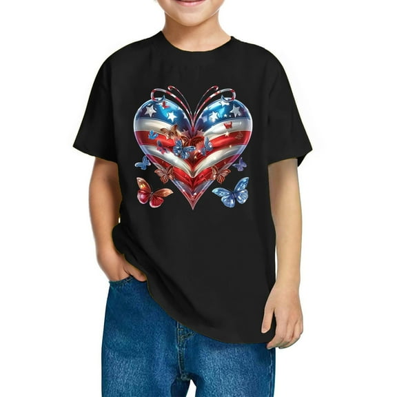 GERsome Boys Girls T-Shirts for 4th of July, Unisex Kids Short Sleeve Crewneck Tees American Flag Patriotic Graphic Tshirts, 7-8 Years
