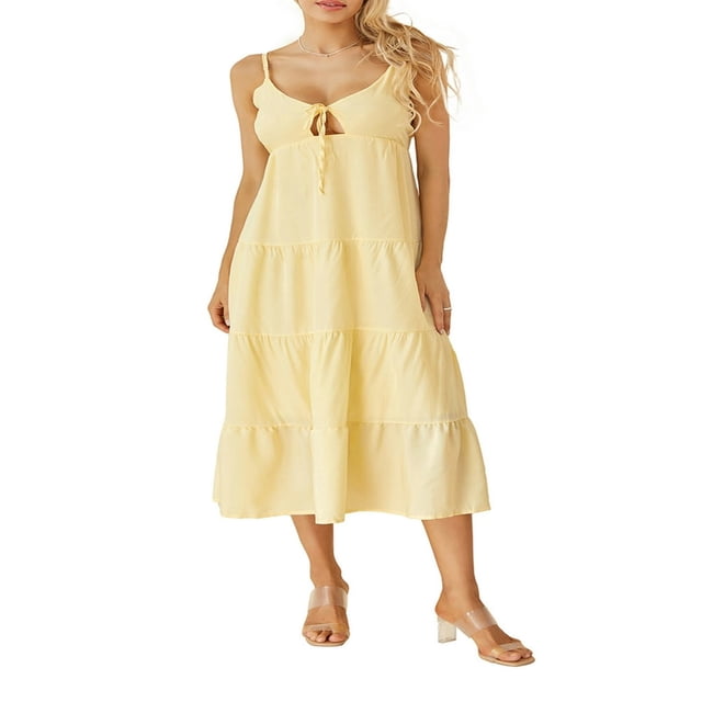 Solid Spaghetti Strap Midi Cami Dress for Women - Perfect for Parties and Beach