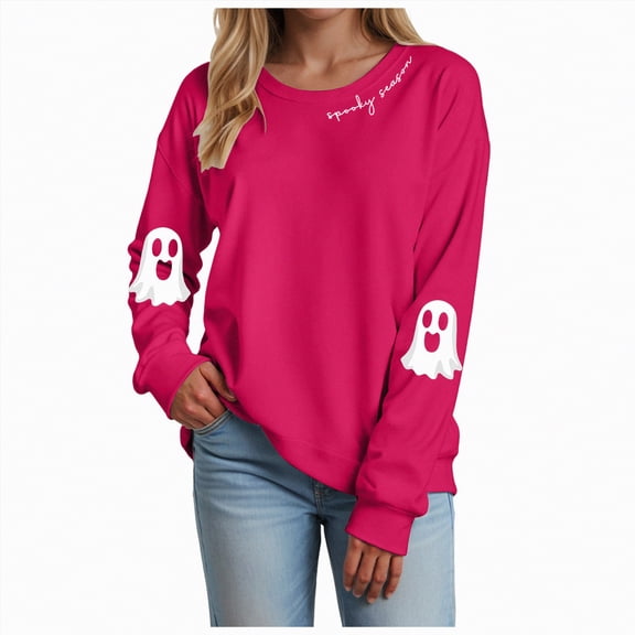 Godom Halloween Women's Sweatshirts Pumpkin Graphic Crewneck Long Sleeve Pullover Tops Loose Fit Soft Knit Ribbed Casual Fall Winter Outfits