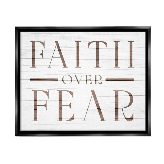 Stupell Industries Rustic Faith Over Fear Religious Painting Black Floater Framed Canvas Art Print Wall Art, 21 x 17