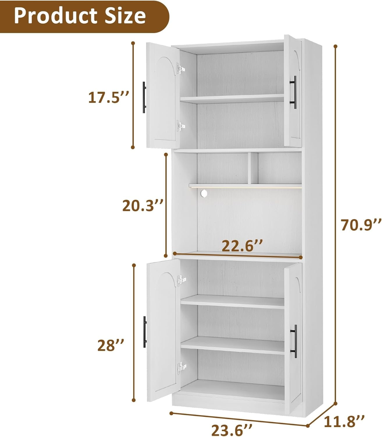 Garvee 71" Tall Kitchen Pantry Storage Cabinet with RGB Lights, Freestanding Pantry Cabinet with Microwave Shelf, Minimalist Hutch for Dining Room, Bathroom, Living Room, White