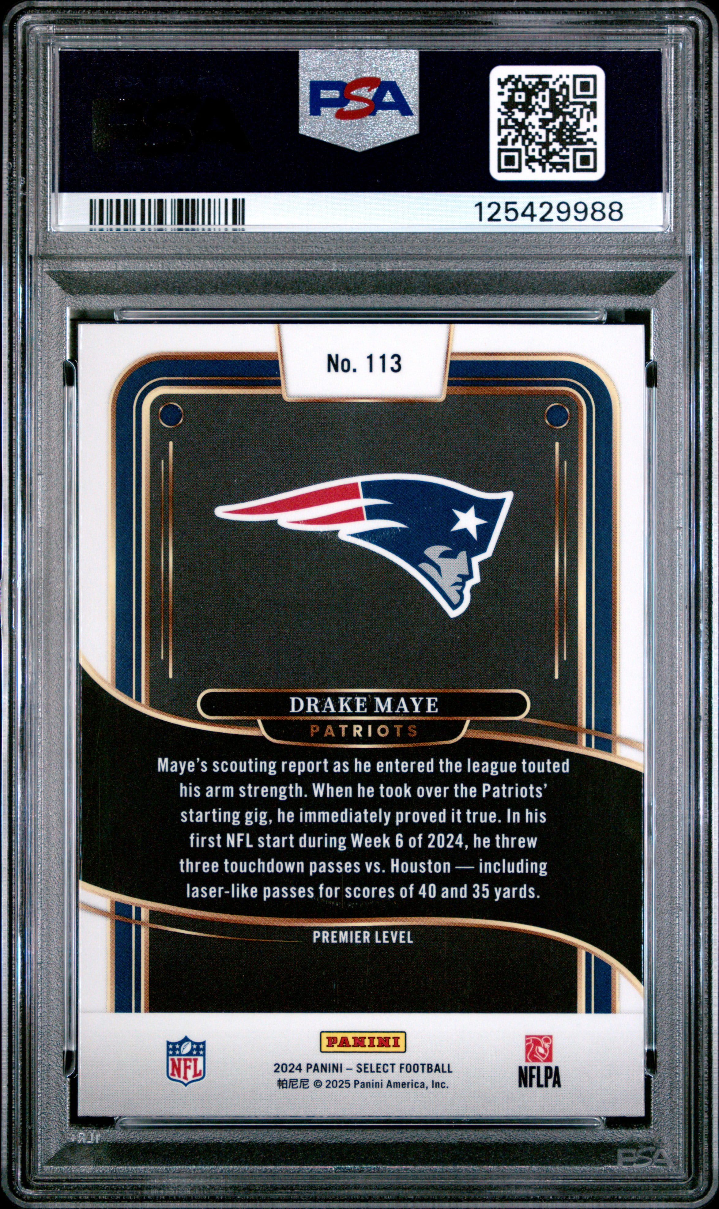 Drake Maye 2024 Select Football Rookie Card #113 Graded PSA 10 Cert #125429988