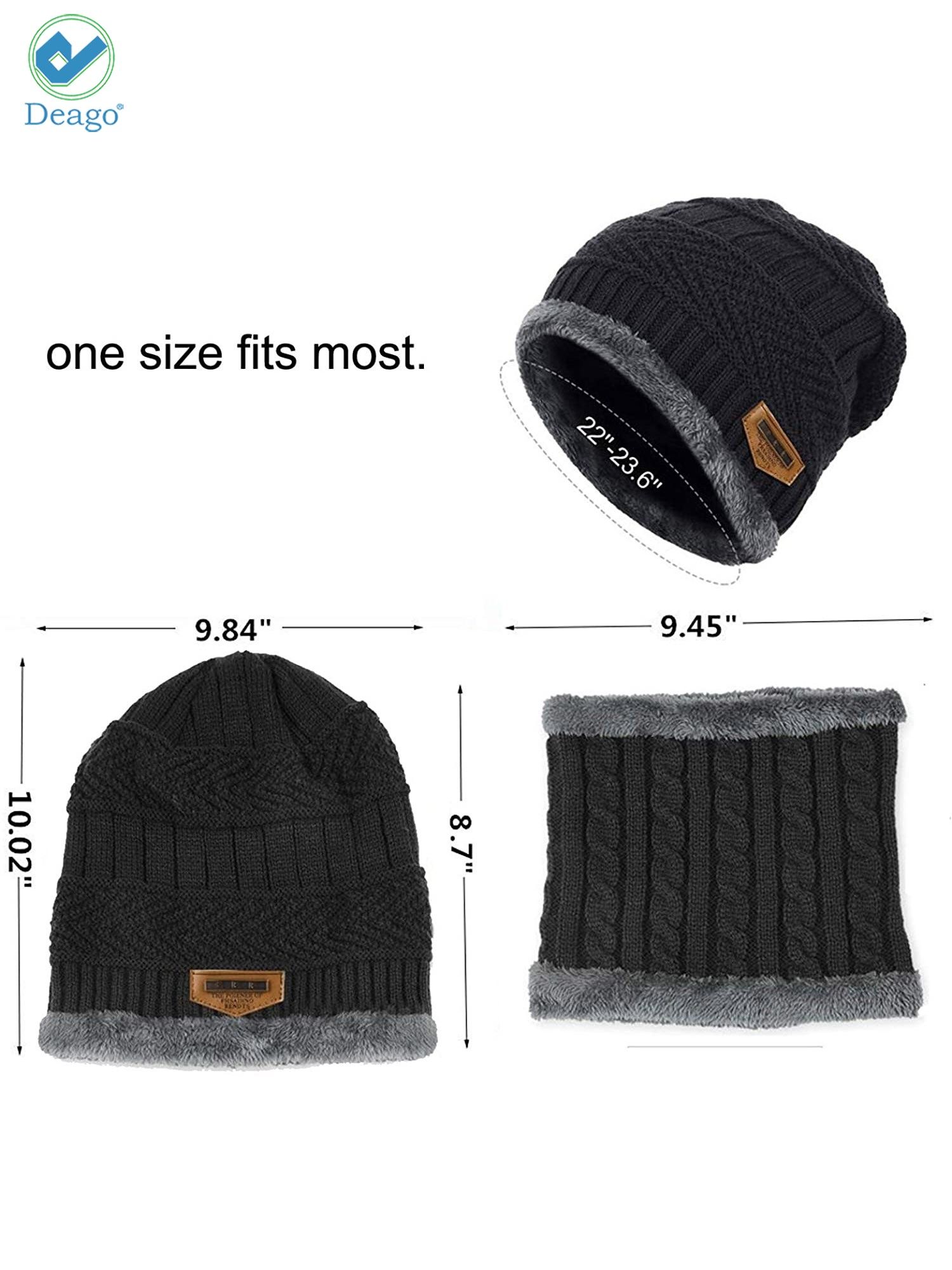 Deago 2-Pieces Winter Beanie Hat Scarf Set Warm Fleece Lined 