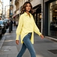 thumbnail image 4 of Tqcoqu Women's Striped Button Down Shirt,Smocked Cuff Pocket Casual Long Sleeve Blouse,Yellow Women's S-XXXL, 4 of 9