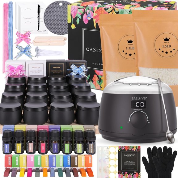 Candle Making Kit for Adults with Hot Plate, DIY Starter Soy Candle Making Supplies/Kit - Perfect as Home Decorations（Black）