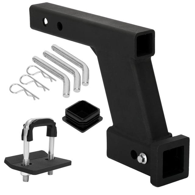 10000lbs 8-Inch Hitch Receiver Extension Riser, 2 Inch Receiver with 8 Inch Drop, Adjustable 9" or 11" Length, Dual Pinhole Design, 3-Pack Hitch Pins and Universal Trailer Cap, B