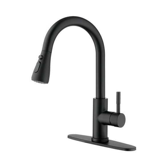 Izzovium Matte Black Kitchen Faucet with Pull Out Sprayer, 360° Swivel High Arc Stainless Steel Faucet, 3 Water Modes (Stream/Spray/Pause), Single Lever Control, Easy Installation