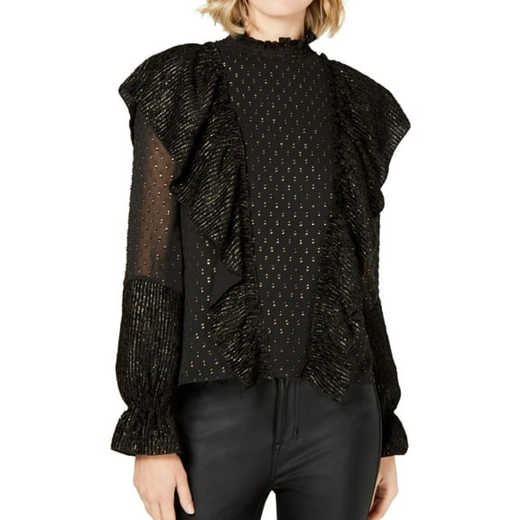Rachel Zoe Womens Ruffle Pullover Blouse, Black, 10