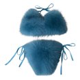 thumbnail image 1 of Women Sexy 2 Piece Faux Fur Bikini Set Halter String for Triangle Bralette Swimsuit Tie Side Bottom Solid Color Plush Bathing Suit Party Clubwear, 1 of 16