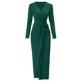 thumbnail image 6 of Kaemgyyd Cocktail Dresses for Women Elegant Bodycon Belted Maxi Dresses Long Sleeved V Neck Wear to Work Dress Fall, 6 of 7