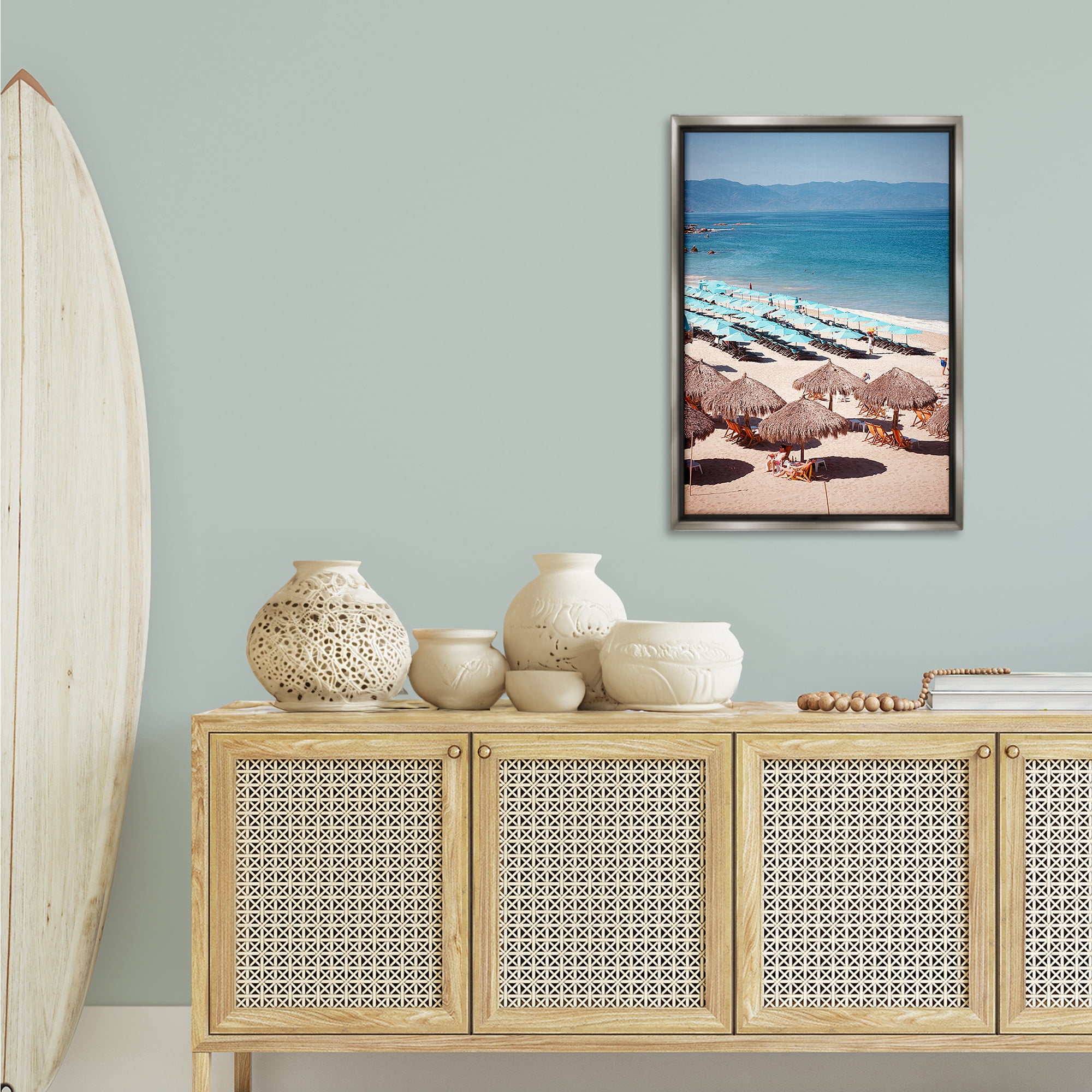 Stupell Industries Beach Canopies View Nautical & Beach Photography Gray Floater Framed Canvas Art Print Wall Art, 21 x 31