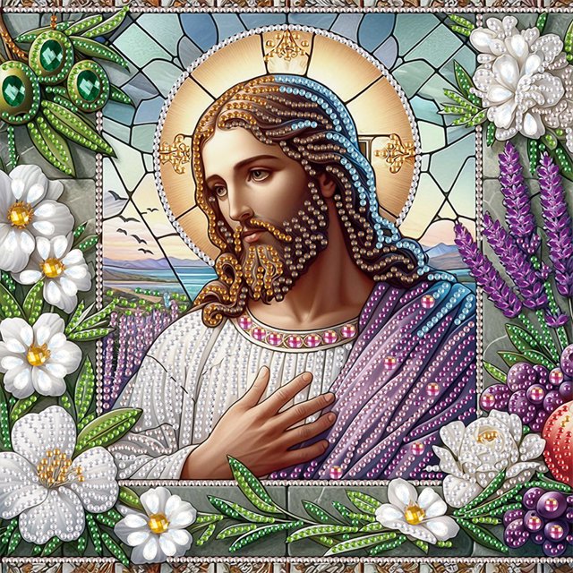5D DIY Kit Con Forma Especial Parcial Jesús 30x30cm