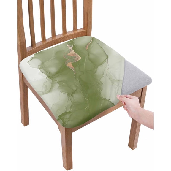 Sage Green Marble Chair Seat Covers for Dining Room Stretch Chair Seat Covers Set of 4, Modern Ombre Abstract Ink Painting Art Chair Seat Protector Cushion Slipcovers for Kitchen Restaurant Office