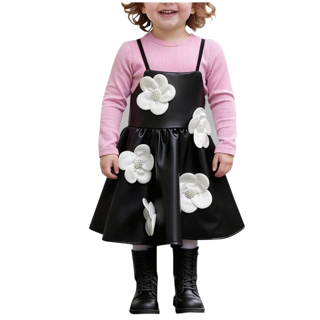 Ensemble 2 Pcs Rose Garçon Fille Enfants Fille Garçon Assorti Chandail à Manches Longues T-Shirts Robe pour Enfant Col Rond Imprimé Floral Mini Petit Chaud 2 Pcs Uni Hiver Automne T-Shirts 2 Pcs 2025 3 Ans