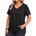 thumbnail image 3 of WellSize Plus Size Tops for Women Casual V Neck Blouses Dressy Lace Short Sleeve Shirts Summer Tunic Tops, 3 of 8