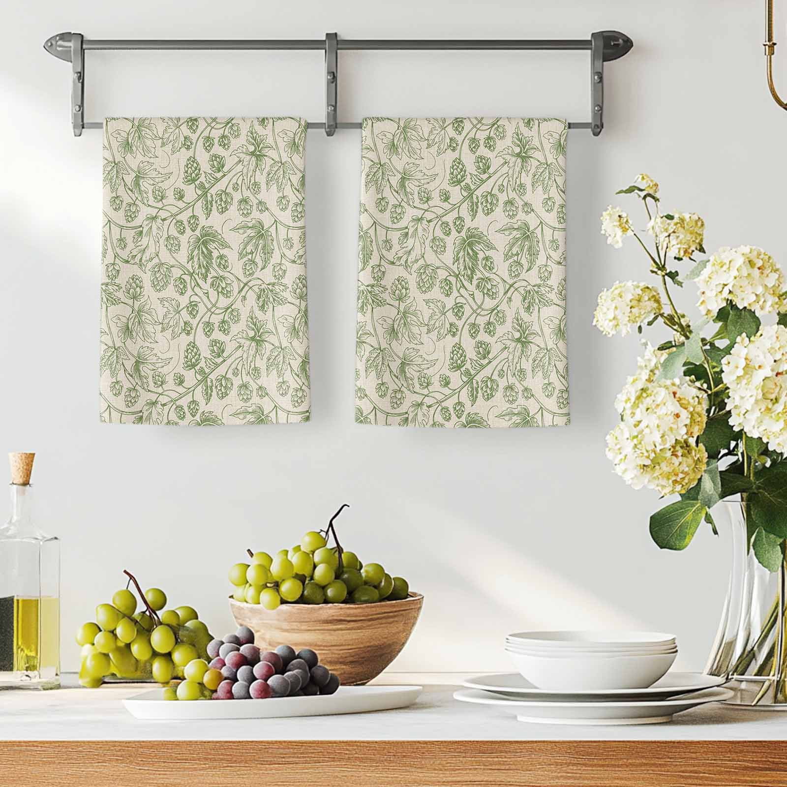 Dish Towels, Sage Green Floral Branch Absorbent Kitchen Towels 2 PCS, Vintage Flower Thread Microfiber Hand Towels Dish Cloths Tea Towels for Home&nbsp;Bathroom Cleaning Drying,18X28-Inch,