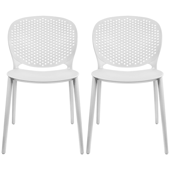 2xhome Set of 2 Modern Pool Patio Chairs, Contemporary Plastic Armless Dining Accent Side Chairs for Indoor or Outdoor Use, White