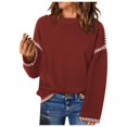 thumbnail image 2 of Sweaters for Women 2025 Solid Crewneck Loose Fit Long Sleeve Contrast Cable Knit Jumper Tops Womens Pullover Sweaters, 2 of 5