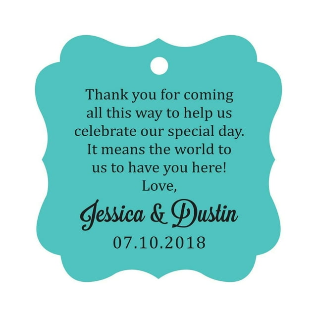 Darling Souvenir Custom Wedding Thank You Message Gift Tags Personalized Party Favor Hang Paper Tags-Turquoise-100 Tags