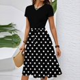 thumbnail image 2 of WTOBBY Women's Polka Dot Printed Belted Waist Short Sleeve Round Neck Casual Elegant Spring Dress,Black M, 2 of 4