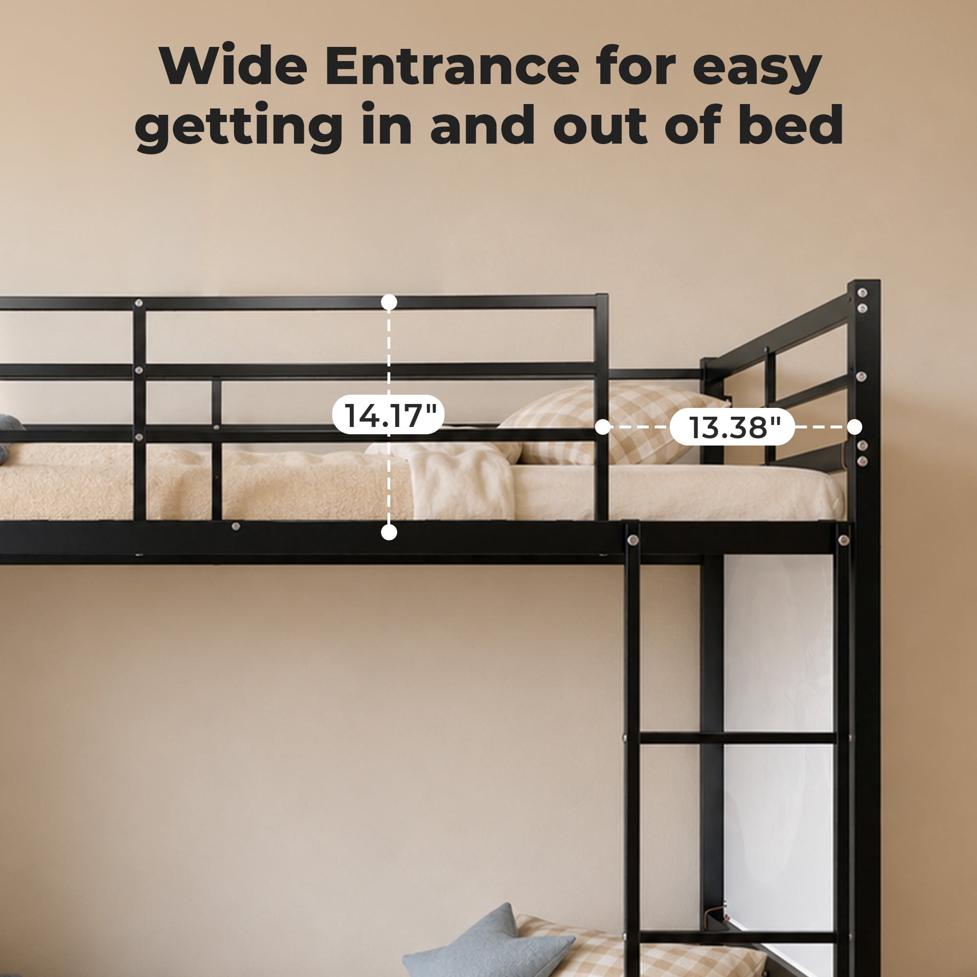 Alvantor Bunk Bed Twin over Twin, Metal Bunk Bed for Kids with Ladder and Wall Painting Black