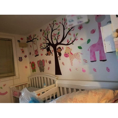 Kids Pink Jungle Theme L Stick Girl Nursery Wall Decal Colorful Owl Giraffe Lion Tree Decorative Sticker For Baby Bedroom Playroom Mural Canada - Baby Girl Nursery Wall Art Stickers Kids Pink Jungle Theme L Stick Girl Nursery Wall Decal Colorful Owl Giraffe Lion Tree Decorative Sticker For Baby Bedroom Playroom Mural Canada - Baby Girl Nursery Wall Art Stickers