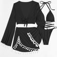 thumbnail image 2 of WREESH Women's 4-Piece Bikini Set Fashion String Thong Swimsuit with Tassel Mesh Cover-Up & Fringe Mini Skirt Black, 2 of 5