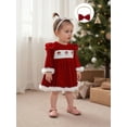 thumbnail image 4 of Miaouyo Toddler Baby Girl Christmas Velvet Dress 6 12 18 24 Months 2T 3T 4T Santa Claus Embroidery Round Neck Long Sleeves A Line Dress Bow Headband, 4 of 9