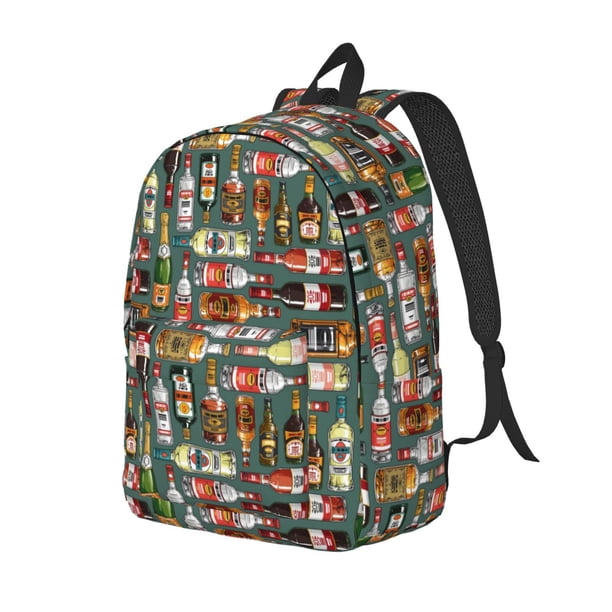 Fotbe Alcohol Bottles Mochila de Lona con Estampado, Mochila Duradera, Mochila Versátil de Alta Calidad, Mochila Compacta Vintage-Medium